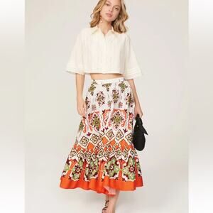 RTR sz XL La DoubleJ
Sunset Skirt midi  Cotton Retro Orange/Brown print pull on